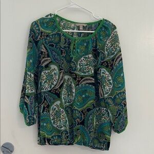 Banana Republic Black and Green Paisley Blouse